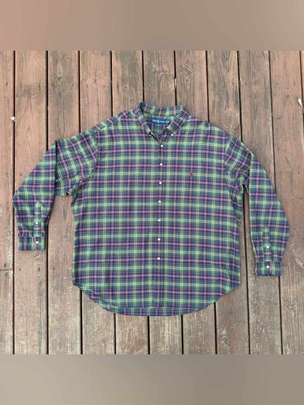 Ralph Lauren Men’s 3XLT Classic Fit Plaid Button Down Shirt Green Red Blue Cotto
